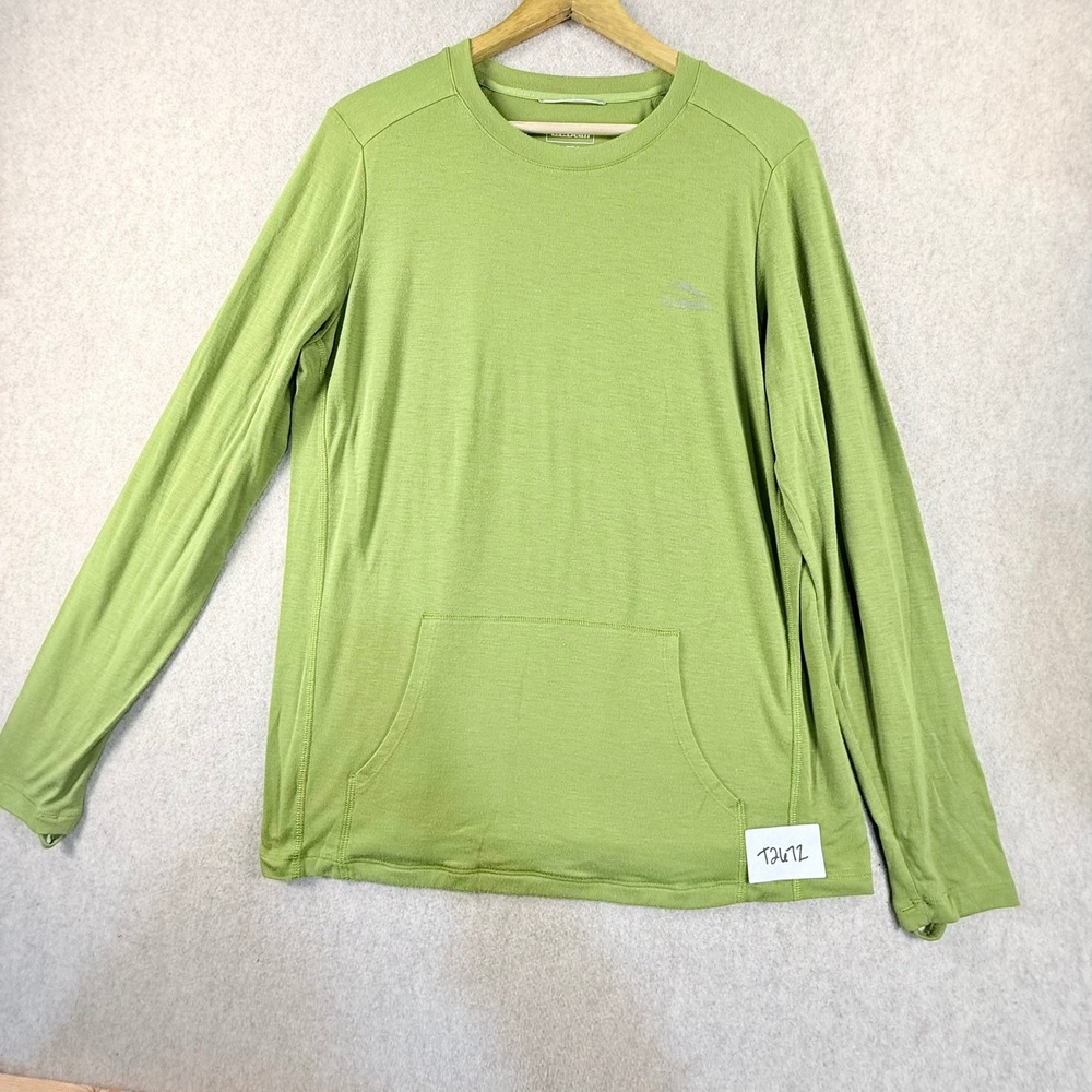 LL Bean Womens Large Long Sleeve Active Top Green Kangaroo Pocket 519205